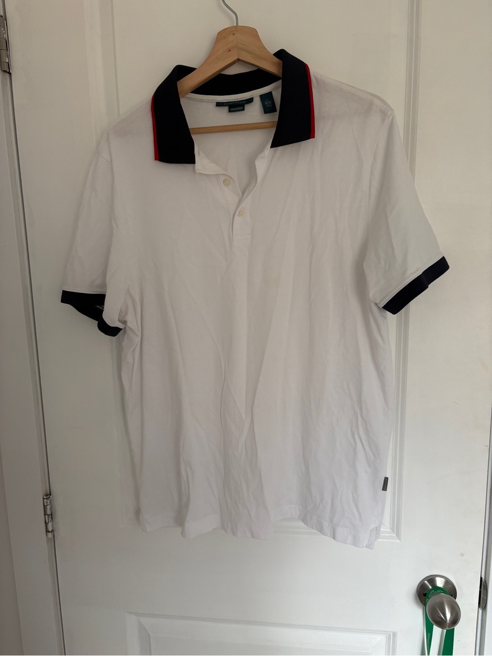 Perry Ellis White Polo with Navy Collar and Red Piping